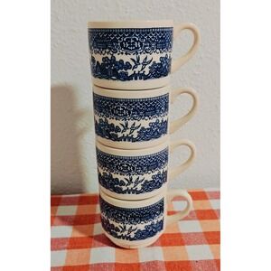 Set Of 4 Vintage Blue Willow Stackable Mugs